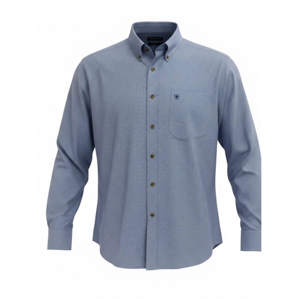 Ariat Pro Series Mens XL Blue White Gingham Long Sleeve Button Down Shirt (O22)
